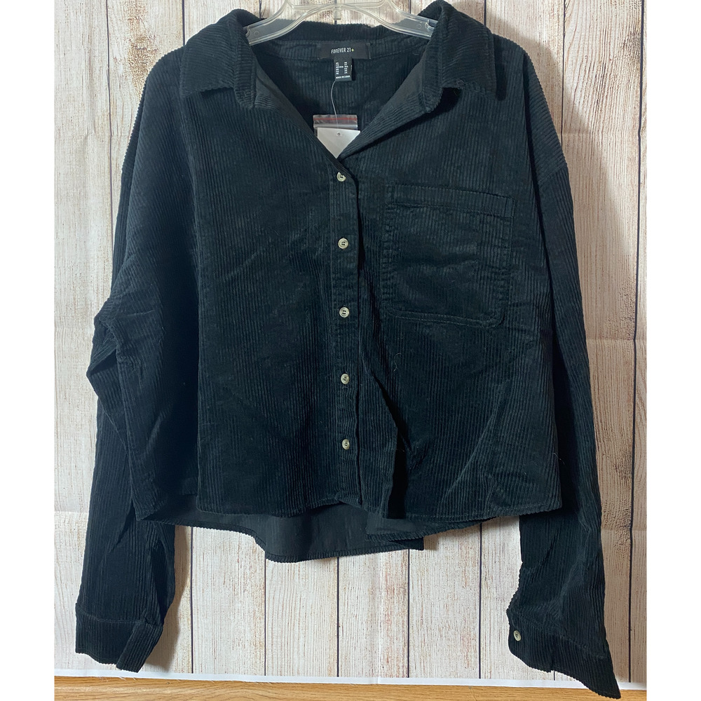 Forever21 Black 3X NWT Lightweight Button Front Corduroy Shirt NEW